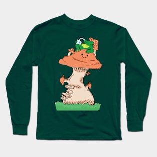 Frog sipping cold, refreshing,water on a mushroom. Long Sleeve T-Shirt